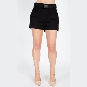 Women's Black Belted High Waist Cargo Shorts